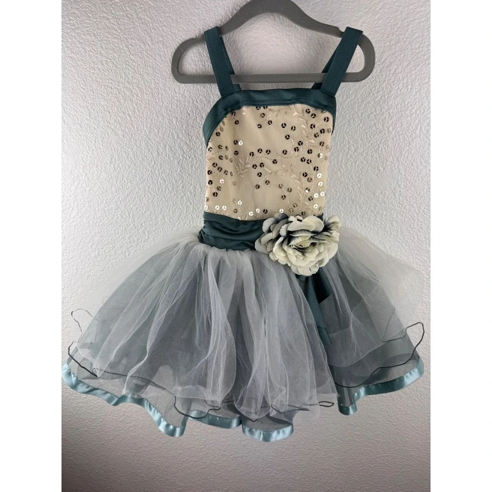 Weissman Kids Girls‎ Sequin Tulle Dance Costume Dress Leotard Style XSC
